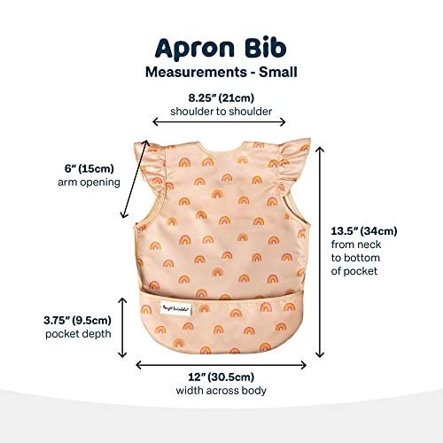 Tiny Twinkle Mess Proof Baby Bib - Waterproof Apron Machine Washable PVC, BPA, & Phthalate Free Great Travel for Eating Food Bibs (Boho Rainbow, Small 6-24 Months)