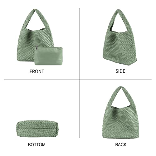 LMKIDS Women Vegan Leather Hand-Woven Tote Handbag Fashion Shoulder Top-handle Bag All-Match Underarm Bag with Purse (L-Purple)