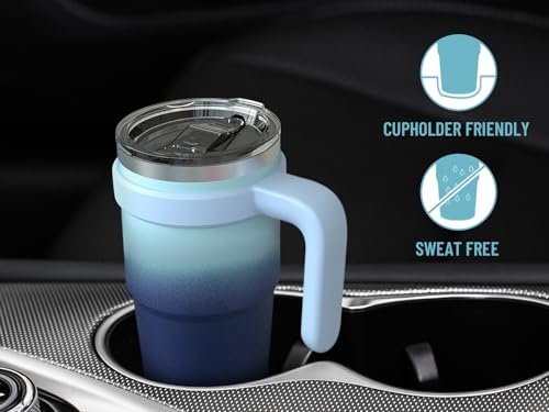 Zukro 20 oz Insulated Tumbler Ceramic Interior Coating, No Metallic Aftertaste, Vacuum Stainless Steel Double-walled Coffee Cup with Handle, Lid and Straw, BPA Free, No Sweat, Dishwasher Safe, Teal