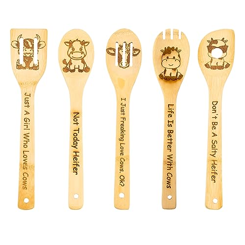 5PCS Initial Wooden Cooking Spoons Initial Letter Kitchen Decor Gifts Personalized Monogrammed Birthday Gifts for Women Mom Friend Housewarming Wedding Bamboo Cooking Spoons