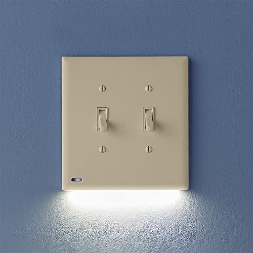 2 Pack - SnapPower SwitchLight [for Double-Gang Light Switches] - Light Switch Wall Plate with Built-in LED Night Lights - Bright/Dim/Off Options - Auto On/Off Sensor - (Toggle, Ivory)