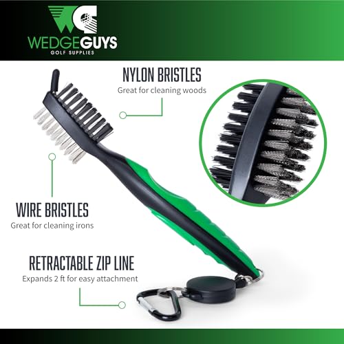 Wedge Guys Golf Club Brush Groove Cleaner with Retractable Zip-line and Aluminum Carabiner Cleaning Tools