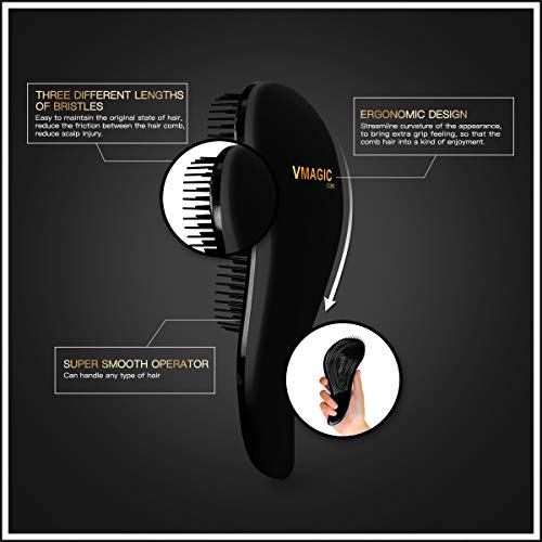 VMAGIC Detangling Brush - glide the Detangler Brush through Tangled hair - Best Brush/Comb for Women, Girls, Men & Boys - Use in Wet and Dry Hair (BLACK)