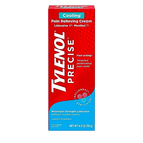 Tylenol Precise Warming Pain Reliever Cream, Maximum Strength 4% Lidocaine Warming Pain Cream for Back, Knee & Joint Pain, Fast-Acting, Penetrating Pain Relief Cream, Light Scent, 4 oz