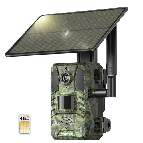 SEHMUA Cellular Trail Cameras 2.7K Live Streaming Trail Camera 4G LTE Trail Cellular Camera Gen 3rd Solar Trail Camera Game Camera Remote Phone Access Playback Motion Activated 0.2s Trigger Time Green