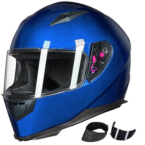 ILM Full Face Motorcycle Street Bike Helmet with Removable Winter Neck Scarf + 2 Visors DOT Model-JK313 (S, Blue)