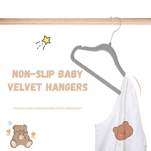 VILICK Baby Hangers for Closet, Kids Velvet Hangers 20 Pack, Non-Slip Toddler Felt Hangers for Infant Baby Clothes, Pants, Shirts & Dresses, Space Saving Small Children Hangers (20 Packs, Grey)