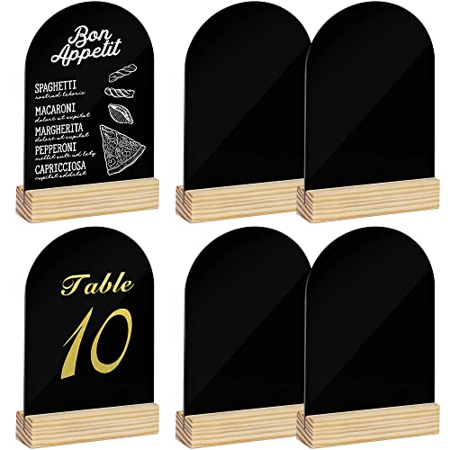 ORGANTEAM Acrylic Sign Blank Sheet with Wooden Stands Holders Wedding Table Numbers, 10 pack DIY 4x6 blank Black Arch Signs for Wedding reception, Centerpiece, Decoration, Party, Anniversary, Event, Black