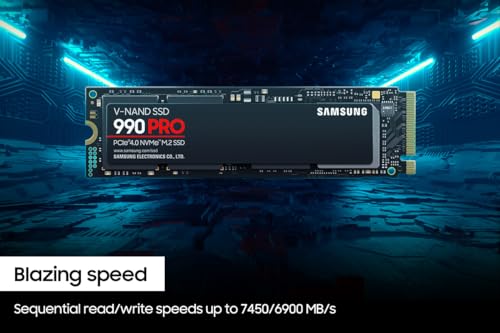 SAMSUNG 990 PRO SSD 4TB PCIe 4.0 M.2 2280 Internal Solid State Hard Drive, Seq. Read Speeds Up to 7,450 MB/s for High End Computing, Gaming, and Heavy Duty Workstations, MZ-V9P4T0B/AM, Black