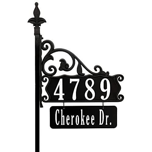 Address America USA Handcrafted Boardwalk Ready To Install Home Address Sign, Customized Name and House Number Plates - Double-Sided, Reflective, Visible 47" Pole - NP