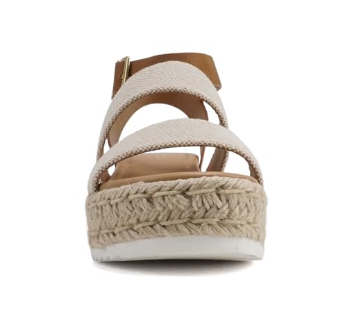 Soda Top Shoe Bryce Open Toe Buckle Ankle Strap Espadrilles Flatform Wedge Casual Sandal (Beige Canvas/Taupe, US Footwear Size System, Adult, Women, Numeric, Medium, numeric_8_point_5)