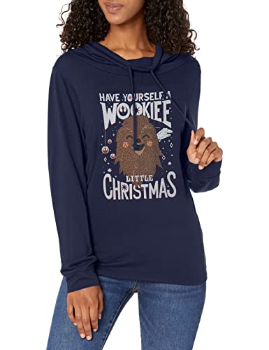 Star Wars Wookie Christmas Women's Cowl Neck Long Sleeve Knit Top, Navy Blue, X-Small