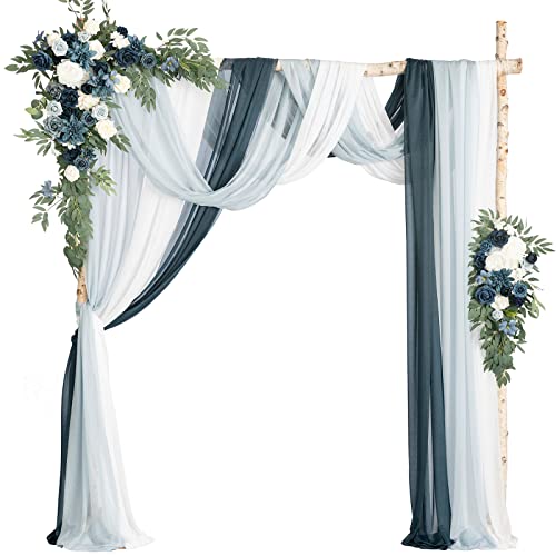 Ling's Moment Deluxe Spring Pink Artificial Wedding Arch Flowers with Drapes Kit-Pack of 5, 2pcs Flower Arrangements 3pcs Hanging Sheer Drapes Ceremony Arbor Reception Backdrop Floral Decoration