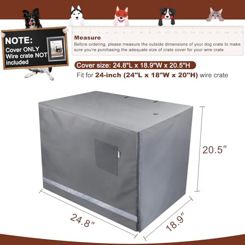 Yotache Dog Crate Cover for 24" Small Double Door Wire Dog Cage, Lightweight 600D Polyester Indoor/Outdoor Waterproof & Windproof Pet Kennel Covers, Gray | NO Wire Crate
