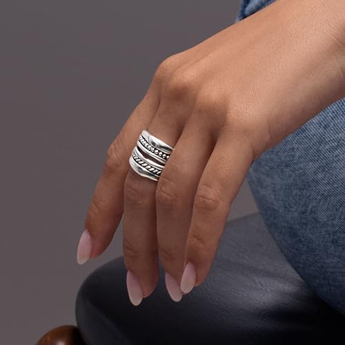 925 Sterling Silver Statement Ring Multi Rope And Strand Wrap Handmade Vintage Antique Casual Looks Hypoallergenic Nickel and Lead-free Artisan Handcrafted Designer Collection, Jewelry Gifts for Women