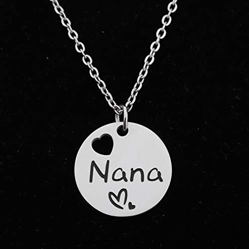 BEKECH Nana Bracelet Grandma Nana Charm Expandable Wire Bangle Nana Jewelry Grandmother Gift for Family Nana (Round Disc Necklace)