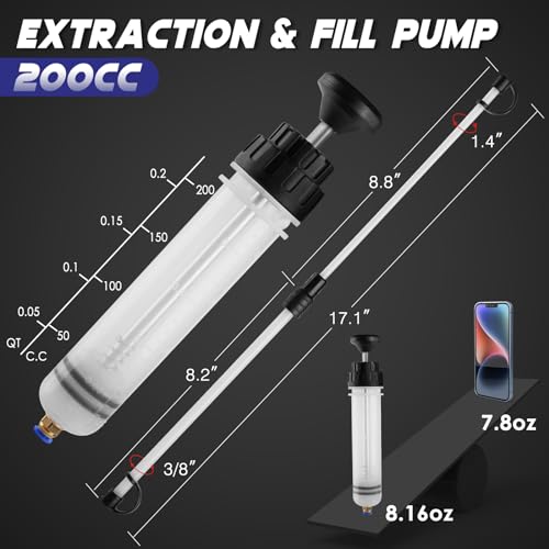 ExtreSpo 200CC Fluid Extractor, Fluid Syringe Pump, Oil Extractor for Cars/Ships/Engines/Lawn Mowers Fluid Extraction and Filling, with 2 Transparent Hose