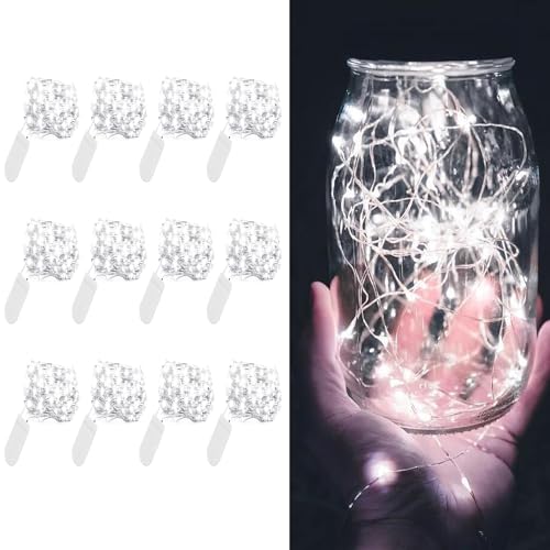LEDIKON 6 Pack Fairy Lights Battery Operated String Lights,7.2ft 20 LED Silver Wire Cool White for Wedding,Party Centerpieces,DIY Crafts,Mason Jars Décor