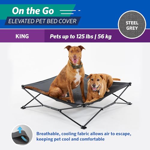 Coolaroo On The Go Cooling Elevated Dog Bed Replacement Cover, Portable for Travel & Camping, Collapsible for Storage, King, Steel Grey