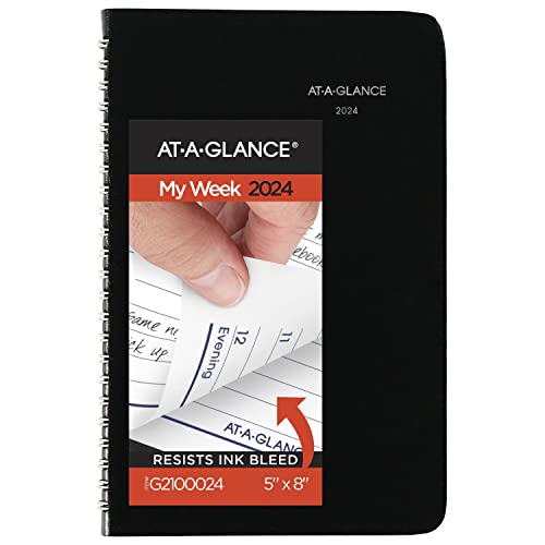 AT-A-GLANCE 2024 Weekly Appointment Book & Planner, 5" x 8", Small, Tabbed Telephone/Address Pages, DayMinder, Black (G2100024)