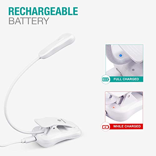 Vekkia Rechargeable 3000K LED Book Light, Easy Clip on Reading Lights for Reading in Bed. Perfect for Readers.