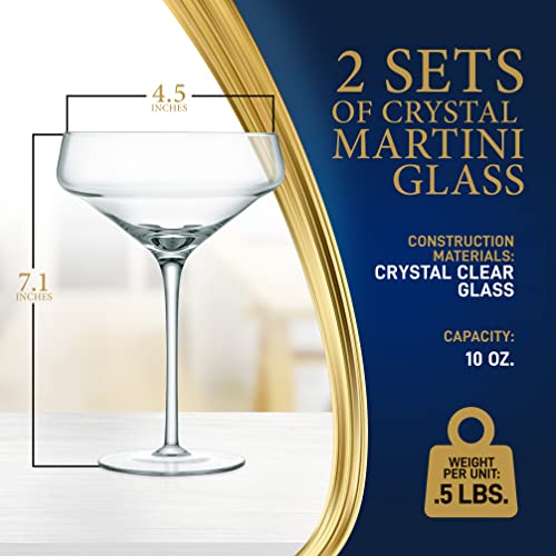 NutriChef 2 Sets of Crystal Martini Glass, Ultra Clear, Elegant Crystal Clear Wine Glass Pair, 100% Hand Blown, Dishwasher Safe, Great For Dinner, Parties, Wedding, And ELEGANT Occasions