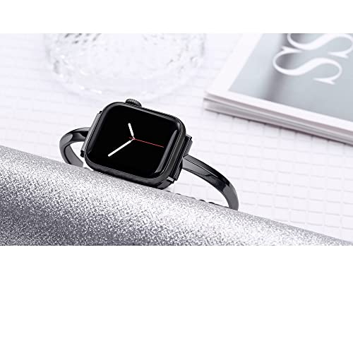 PlusRoc Stainless Steel Band Compatible with Apple Watch Band 38mm 40mm 41mm iWatch SE Series 9 8 7 6 5 4 3 2 1, Slim Versatile Bangle Bracelet for Women, Black