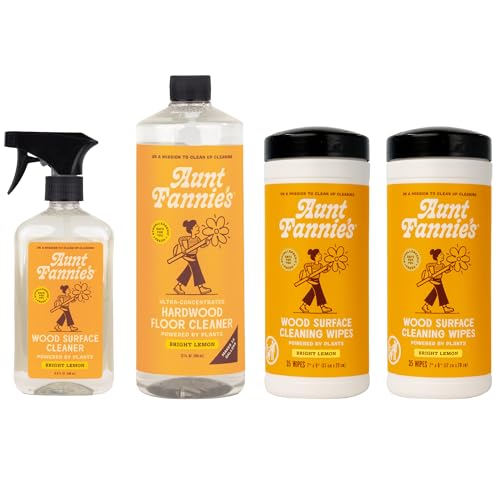 Aunt Fannie's Hardwood Bundle, Includes Hardwood Floor Cleaner, All-Purpose Wood Spray Cleaner, and All-Purpose Wood Cleaning & Dusting Wipes, Pack of 4
