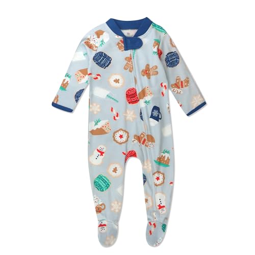 HonestBaby Sleep and Play Footed Holiday Pajamas One-Piece Sleeper Zip-front Organic Cotton PJs Baby Boys, Girls, Unisex, Holiday Floral, 3-6 Months