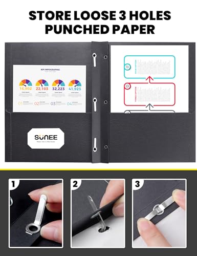 SUNEE 2 Pocket Folders with Prongs (25 Pack, Black), Paper Folders with 2 Pockets and 3 Prongs Fit Letter Size Paper, Folders with Prongs for School Office Home Business