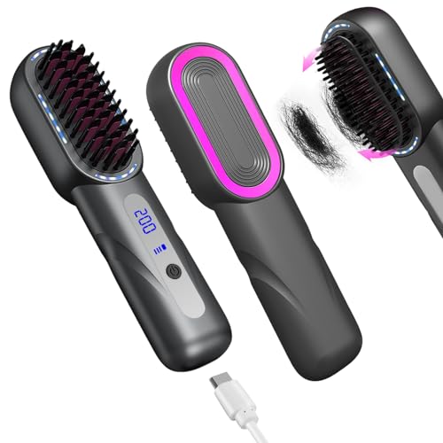 CozyZen Cordless Hair Straightener Brush - Portable Heated Straightening Brush for Travel, Party, Mini Ionic Hot Comb Straightener for Women