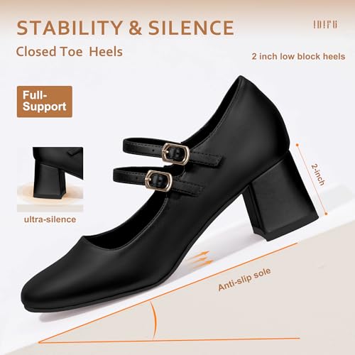 IDIFU Gold Heels Mary Jane Women Shoes Dress Shoes Women's Pumps Chunky Low Block Heels Two Strap Closed Toe Square Toe Wedding Bridal Prom Short Cute Metallic Vintage Heels Pumps Shoes(Gold Pu, 10)