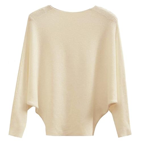 EDSTAR Boat Neck Batwing Sleeves Dolman Knitted Sweaters Autumn/Winter Pullovers Tops for Women (Short Sleeve, Dark Blue)