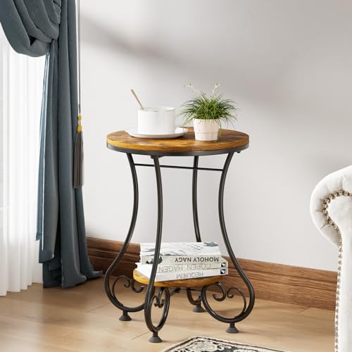 X-cosrack Round End Table, Industrial Retro Round Side Table for Small Spaces, Coffee Table for Living Room Balcony Bedroom Office,Stable Wood and Metal Frame,17.72" L x 17.72" W x 24.22" H