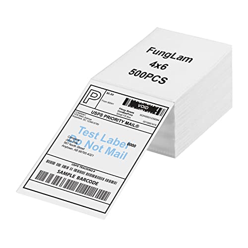 FungLam 4"x6" Thermal Shipping Labels, Fanfold 4"x6" Thermal Labels, Shipping Mailing Address Labels for iDPRT, Munbyn, Polono, Rollo Direct Thermal Printer, 500 Labels