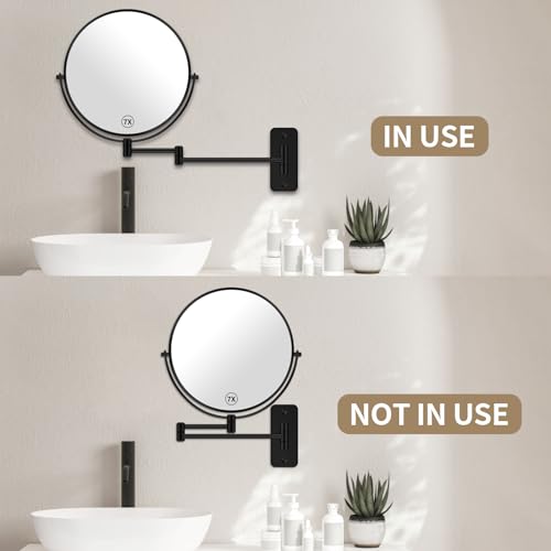 BTremary Wall Mounted Magnifying Makeup Mirror 1X/7X Wall Mount Mirror Swing Arm Two-Sided 360° Swivel Bathroom Shaving Mirror for Men and Women in Hotel/Home