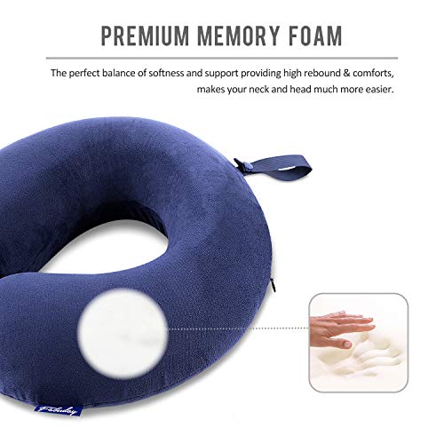 Fabuday Travel Pillow Memory Foam - Head Neck Support Airplane Pillow for Traveling, Car, Home, Office, Travel Neck Flight Pillow with Attachable Snap Strap Soft Washable Cover