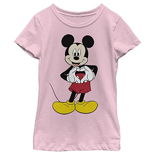 Disney Characters Mickey Love Girl's Solid Crew Tee, Light Pink, X-Small