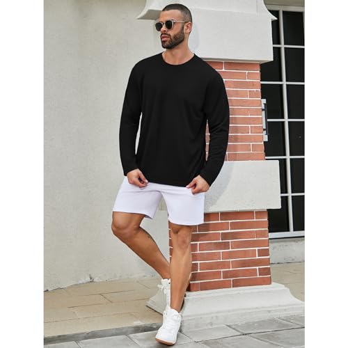 Mens Long Sleeve Shirts Quick Dry Crew Neck Sun Protection Gym Workout Athletic T-Shirt