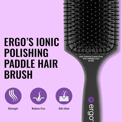 Ergo Ionic Paddle Hair Brush – Large Polishing Brush for Long-Lasting Shine, Detangling Brush for Wet & Dry Hair Care, Hair Styling Tool for Blow Drying (ER1000)
