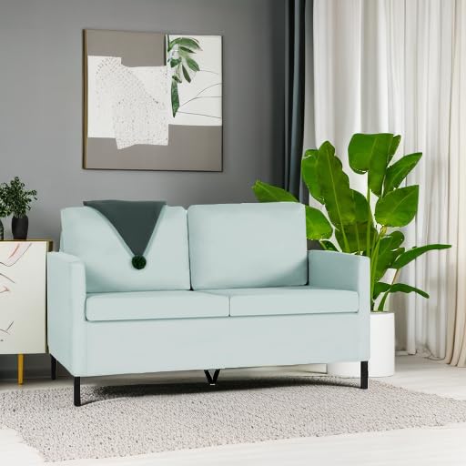 TYBOATLE 51" W Linen Fabric Upholstered Modern Loveseat Sofa Couch for Living Room, Love Seats 2-Seater Furniture w/Iron Legs for Compact Space, Apartment, Bedroom, Dorm, Office, Aqua Blue