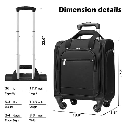 Coolife Underseat Carry On Luggage Suitcase Softside Lightweight Rolling Travel Bag Spinner Suitcase Compact Upright 4 Dual Wheel Bag