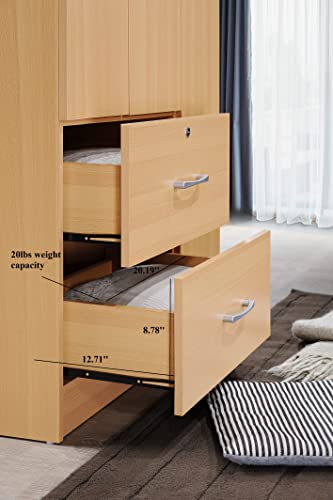 Hodedah 3-Door Armoire with 2-Drawers, 3-Shelves in Beech
