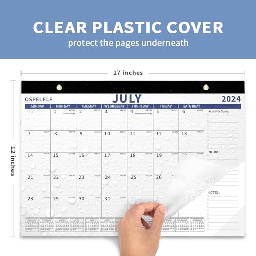 Ospelelf 2024-2025 Calendar Magnetic Desk Wall Desktop Monthly Planner from July 2024 to December 2025 Large To Do Pad with Plastic Cover for Office 17" X 12" Blue