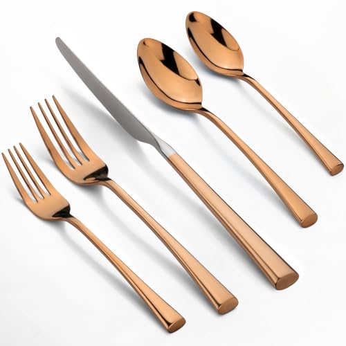 Alata Bailey Gold 20-Piece Forged Stainless Steel Flatware Set Cutlery Set,Service for 4,Silver Finish,Dishwasher Safe