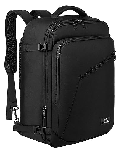 MATEIN Mens Travel Backpack, 27L Lightweight Carry on Backpack for Women, Expandable Business Backpacks, Waterproof Hiking Backpack for Outdoor Sports Rucksack Casual Daypack, Travel Essential, Black