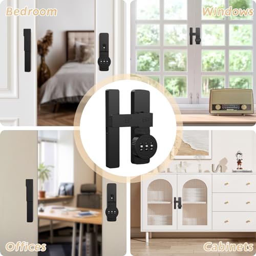 Barn Door Lock,High-Security Barn Door Latch,90/180 Degree Door Lock, Mechanical Password Lock,Easy Installation,Suitable for Garden, Bathroom,Barn Door, Garage, Window
