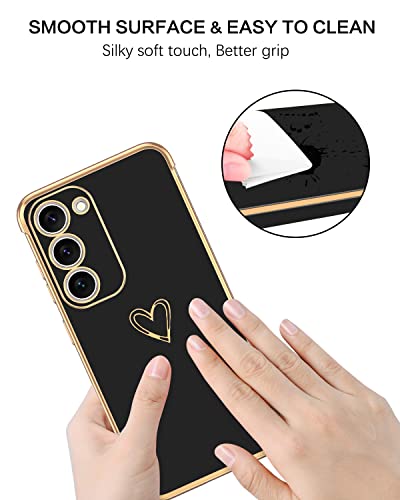 BENTOBEN for Samsung Galaxy S23 Case, Cute Heart Pattern Slim S23 Case, Soft Flexible Shockproof TPU Bumper Women Girl Non-Slip Lightweight Phone Cover Charging Case for Samsung S23 6.1" 2023, Black