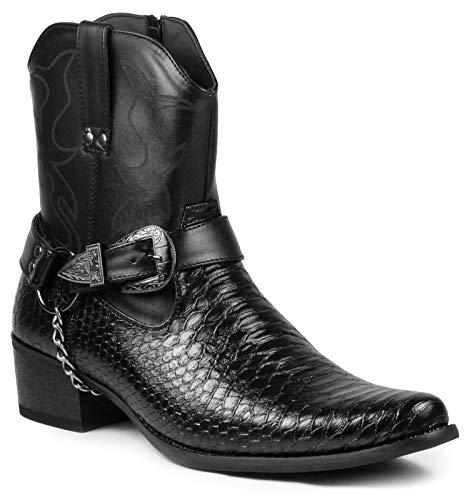 Metrocharm Diego-01 Men's Belt Buckle Chain Strap Western Cowboy Boots (13, Brown)