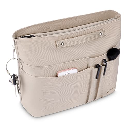 HyFanStr Purse Organizer Insert for Handbags,Tote Bag Organizer Insert Zipper Bag for Women, Handbag Organizer Inside Liner with 15 Pockets, Beige